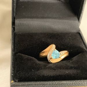 Gold and Aquamarine ring-size 6